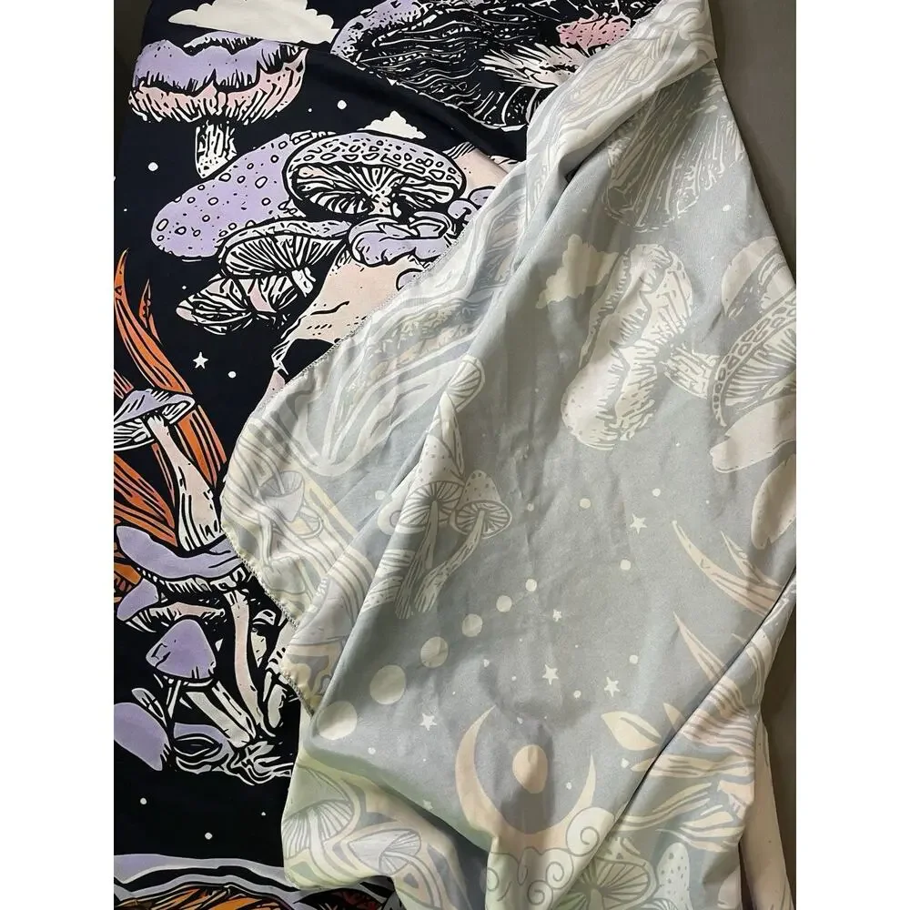 Psychedelic Mushroom Tapestry Black Celestial Sun Moon Stars Trippy Wall Hanging
